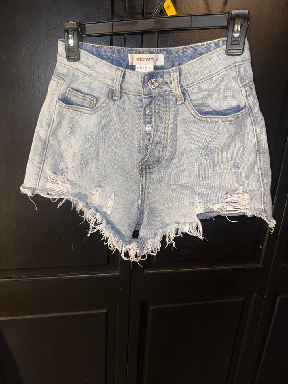 storets faded light blue distressed high-rise denim shorts
